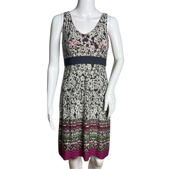 Athleta Dress‎ Womens XS Black White Pink Floral Santorini Casual Travel Commute - Picture 1 of 7